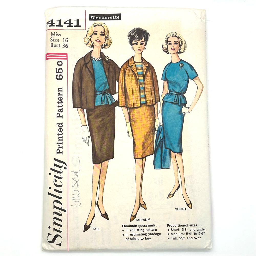 Simplicity Vintage 1960's Pattern #4141‎ Women's Jacket Skirt Overblouse Size 16